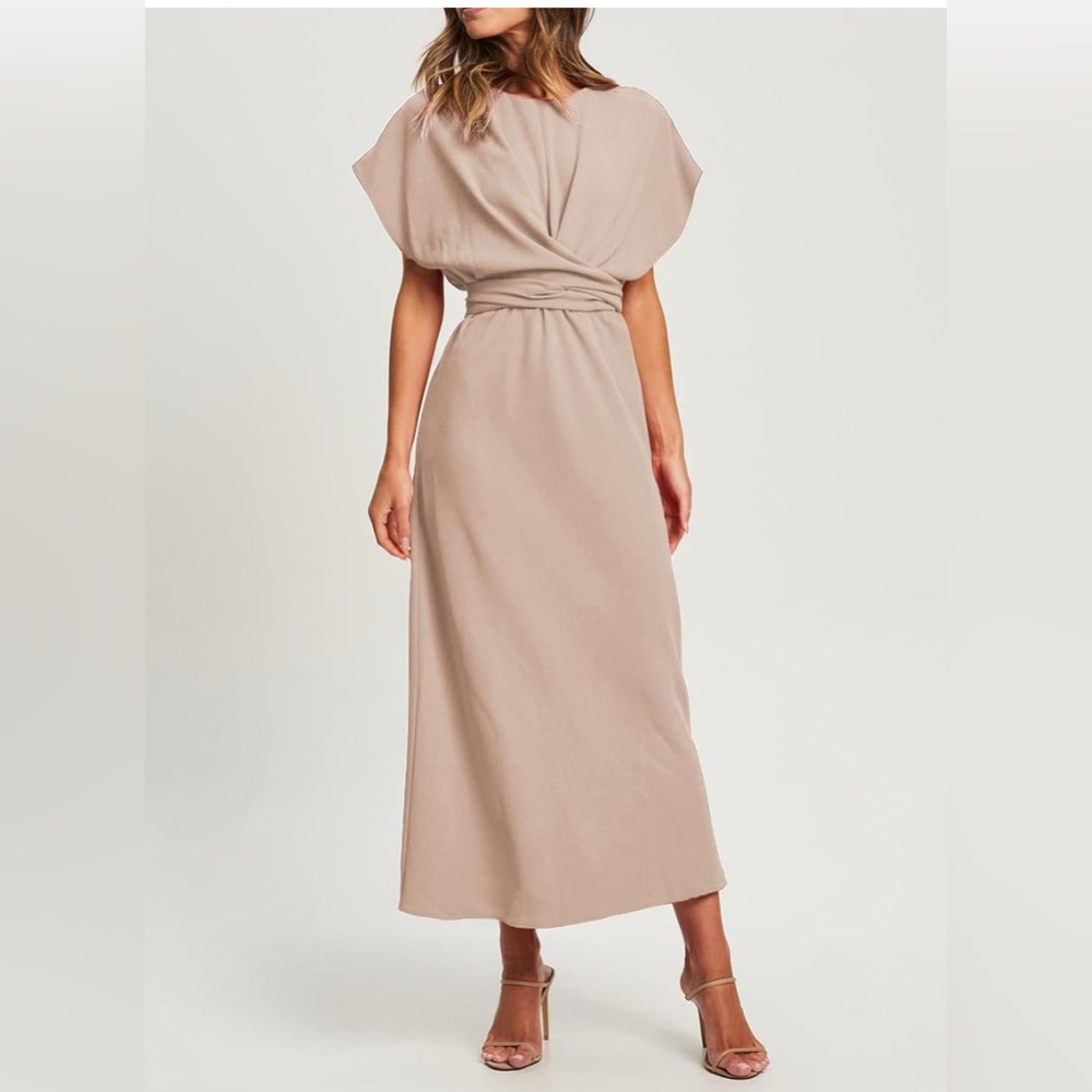 Happy Sailed Formal Dress2025 Trendy Elegant Batwing Sleeve Front Wrap Tie Waist